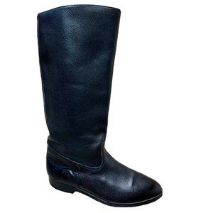 Vtg 1970s UNKNOWN BRAND Women 17" Tall Riding Boots Black Purple Leather 10.5 B